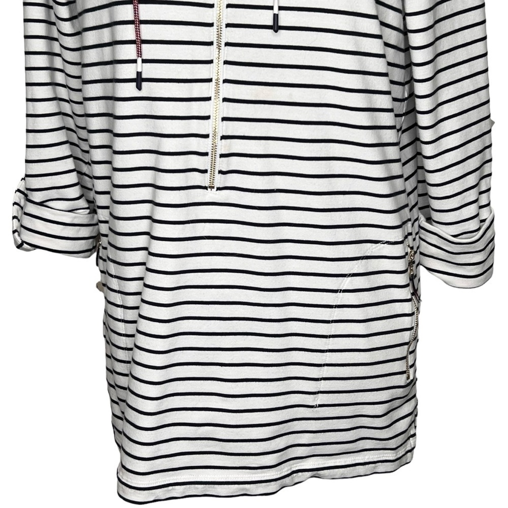 Tommy Hilfiger Women’s Patriotic Striped Long Roll Tab Sleeve 1/4 Zip Hoodie Med - Picture 9 of 14